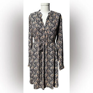 NWT Loft long sleeve floral tie-waist dress, v-neck collar, size small